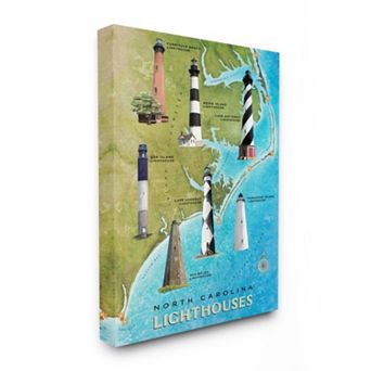 Stupell Home Decor Map of Lighthouses in North Carolina Canvas Wall Art - Size: 30X40