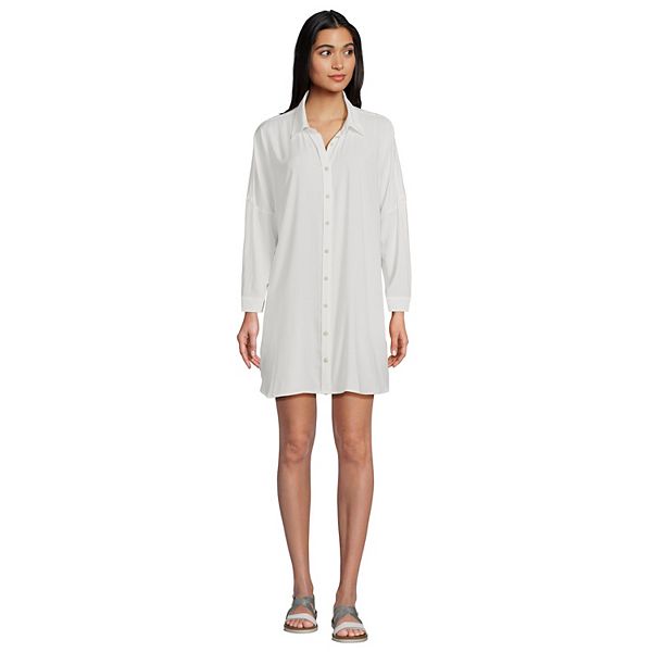 Women's Lands' End Button Front Swim Cover-Up Shirt