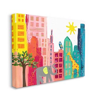 Stupell Home Decor Kid's Safari Animal City Scene Canvas Wall Art
