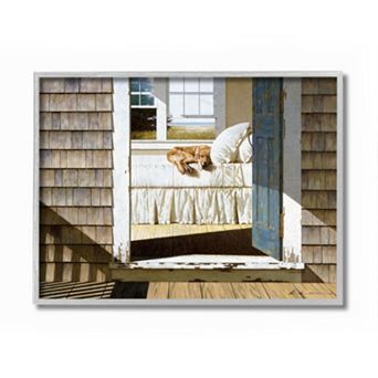 Stupell Home Decor Dog Nap at Cape House Realistic Coastal Painting Wall Art - Size: 11X14