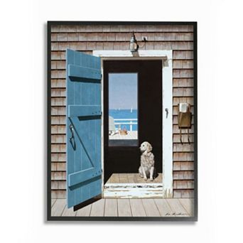 Stupell Home Decor Dog Between Doorways Calming Coastal Scene Wall Art - Size: 24X30