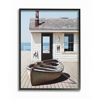 Stupell Home Decor Boat On Boardwalk Tranquil Coastal Boathouse Painting Wall Art - Size: 11X14