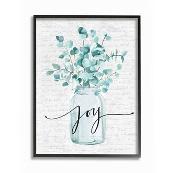 Stupell Home Decor Aqua Blue Plant Leaves In Jar Joy Text Design Wall Art - Size: 24X30