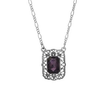 1928 Silver Tone Square Pendant Necklace