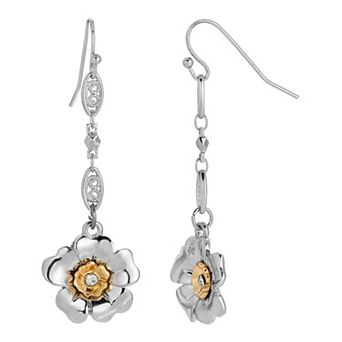 1928 Two Tone Crystal Flower Drop Earrings