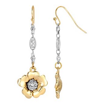 1928 Two Tone Crystal Flower Drop Earrings