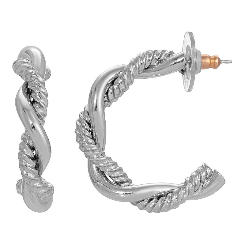 1928 Jewelry Twisted Hoop Earrings, Women's, Gray