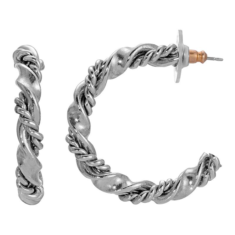 1928 Jewelry Double Twisted Hoop Earrings, Women's, Gray
