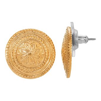 1928 Jewelry Gold Toned Round Flower Earrings