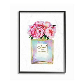 Stupell Home Decor Pink Flower Perfume Framed Wall Art- Size 24x30