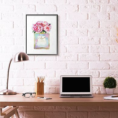 Stupell Home Decor Pink Flower Perfume Framed Wall Art