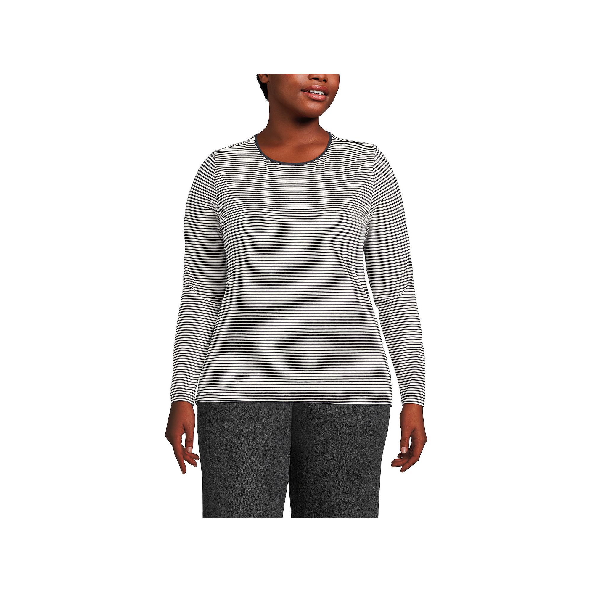 Plus Size Lands End Long Sleeve Lightweight Jersey Crewneck Top, Womens, 