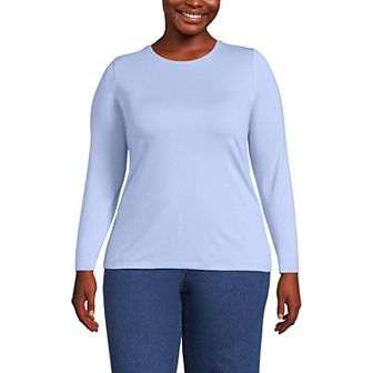 Plus Size Lands' End Long Sleeve Lightweight Jersey Crewneck Top