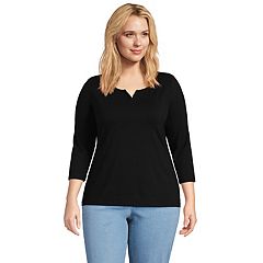 Lands' End Women's Plus Size Serious Sweats 3/4 Sleeve Funnel Neck