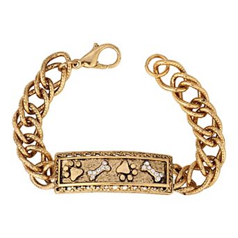 1928 Crystal Bone And Paw Bar Link Bracelet