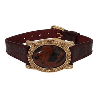 1928 Gold Tone Oval Brown Obsidian Bracelet