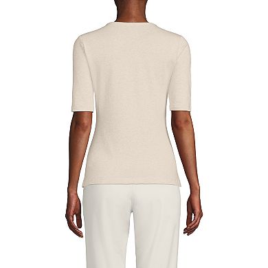 Petite Lands' End Lightweight Cotton Modal Elbow Sleeve Crew Neck Tee