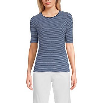 Petite Lands' End Lightweight Cotton Modal Elbow Sleeve Crew Neck Tee