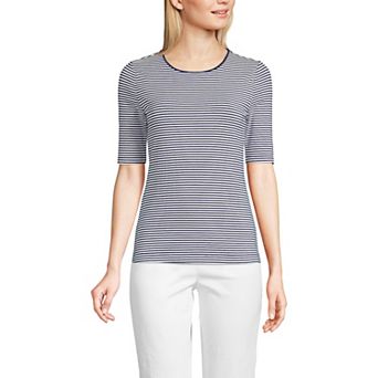 Petite Lands' End Lightweight Cotton Modal Elbow Sleeve Crew Neck Tee