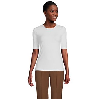 Petite Lands' End Lightweight Cotton Modal Elbow Sleeve Crew Neck Tee