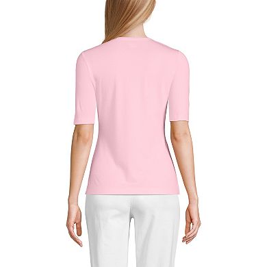 Women's Lands' End Elbow Sleeve Lightweight Cotton Modal Crew Neck Tee