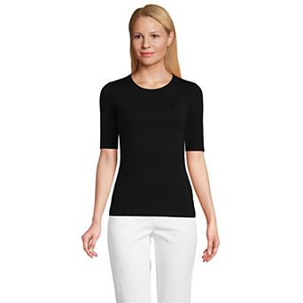 Women's Lands' End Elbow Sleeve Lightweight Cotton Modal Crew Neck Tee