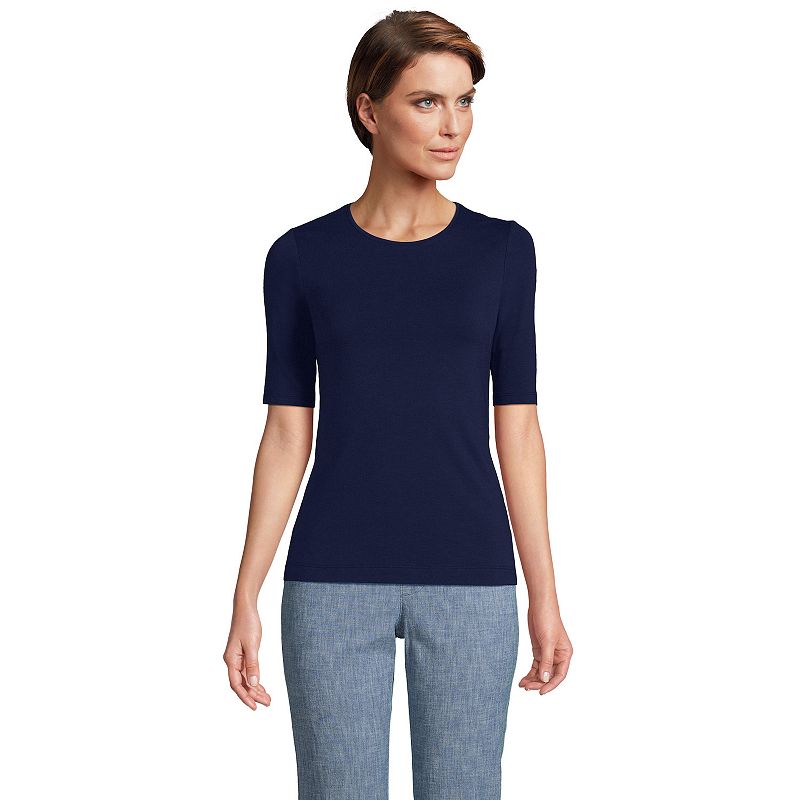 Lands' End Women's Elbow Sleeve Lightweight Jersey Crew Neck Top Size S