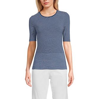 Women's Lands' End Elbow Sleeve Lightweight Cotton Modal Crew Neck Tee