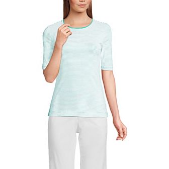 Women's Lands' End Elbow Sleeve Lightweight Cotton Modal Crew Neck Tee