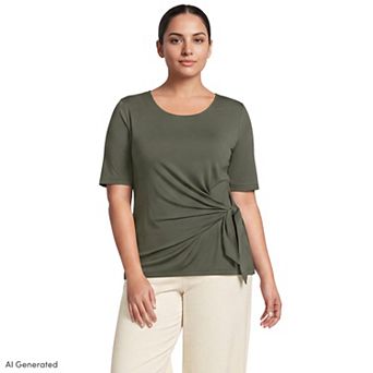 Women's Plus Size Lands' End Lightweight Jersey Tie Front Top