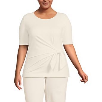 Women's Plus Size Lands' End Lightweight Jersey Tie Front Top