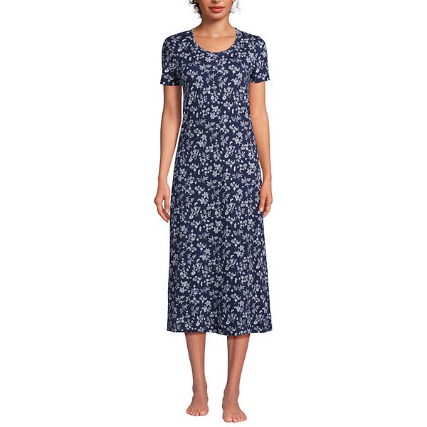 Women's Lands' End Short Sleeve Mid-Calf Length Nightgown