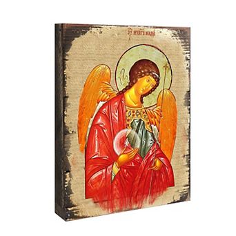 G.Debrekht Archangel Michael Wooden Gold Plated Religious Orthodox Sacred Icon Inspirational Icon Décor