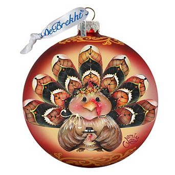 G.Debrekht Be Thankful Turkey Sitter Ball Glass Ornament by J. Mills-Price DecorThanksgiving Halloween Decor - 71210-7702