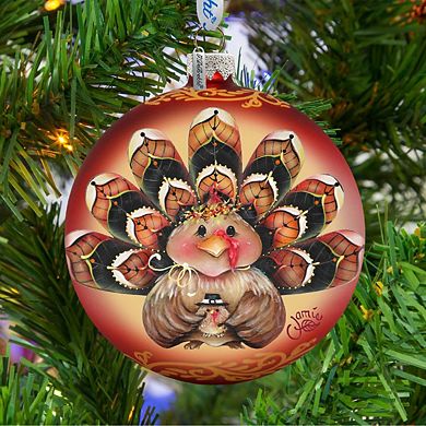 G.Debrekht Be Thankful Turkey Sitter Ball Glass Ornament by J. Mills-Price DecorThanksgiving Halloween Decor - 71210-7702