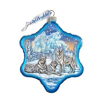 G.Debrekht Winter Wolves Snowflake Glass Ornament by G. DeBrekht DecorWildlife Holiday Decor - 754-012