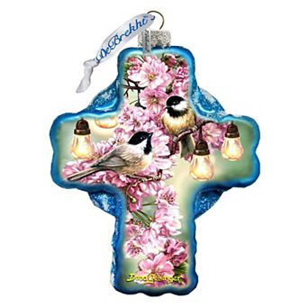 G.Debrekht Spring Blossom Icon Cross Glass Ornament by D. Gelsinger DecorNativity Holiday Decor - 758-024-DG