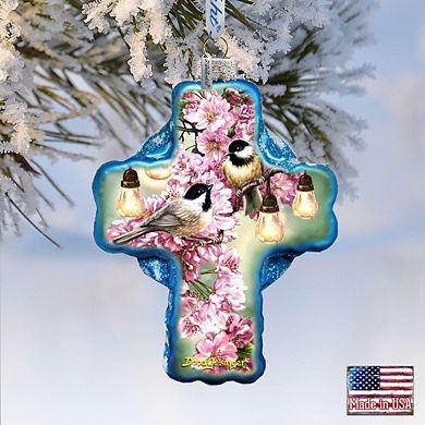 G.Debrekht Spring Blossom Icon Cross Glass Ornament by D. Gelsinger DecorNativity Holiday Decor - 758-024-DG