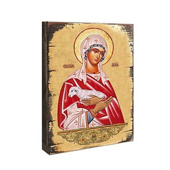 G.Debrekht Saint Agnia Wooden Gold Plated Religious Christian Sacred Icon Inspirational Icon Décor