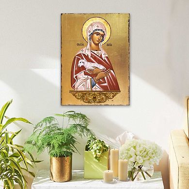 G.Debrekht Saint Agnia Wooden Gold Plated Religious Christian Sacred Icon Inspirational Icon Décor