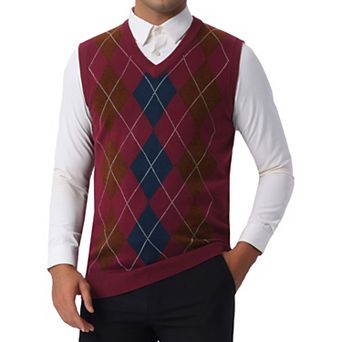 Men's Casual Argyle Vest Sweater Slim Fit Sleeveless Knit Pullover