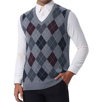Men's Casual Argyle Vest Sweater Slim Fit Sleeveless Knit Pullover