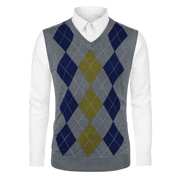 Men's Casual Argyle Vest Sweater Slim Fit Sleeveless Knit Men's Casual Argyle Vest Sweater Slim Fit Sleeveless Knit