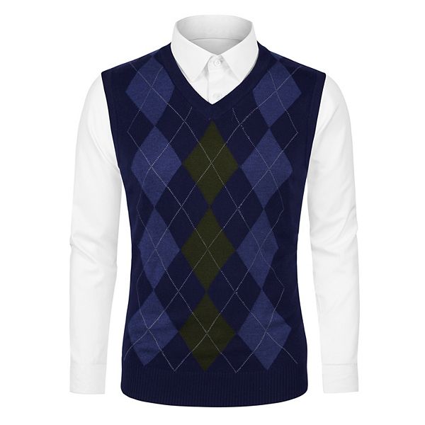 Ivory & Black Srgyle Pattern Sleeveless Pull-Over Vest