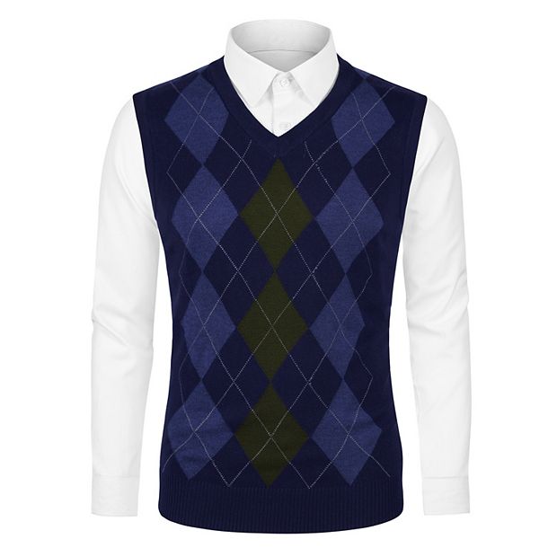 Men s Casual Argyle Vest Sweater Slim Fit Sleeveless Knit Pullover