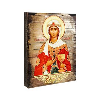 G.Debrekht Saint Barbara Wooden Gold Plated Religious Orthodox Sacred Icon Inspirational Icon Décor