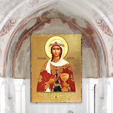 G.Debrekht Saint Barbara Wooden Gold Plated Religious Orthodox Sacred Icon Inspirational Icon Décor