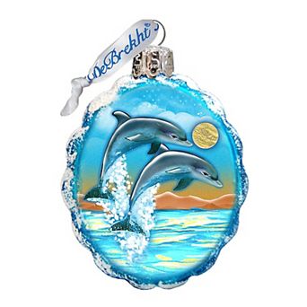 Designocracy Flower Dolphins Mercury Glass Ornament by G. DeBrekht Coastal Holiday Decor