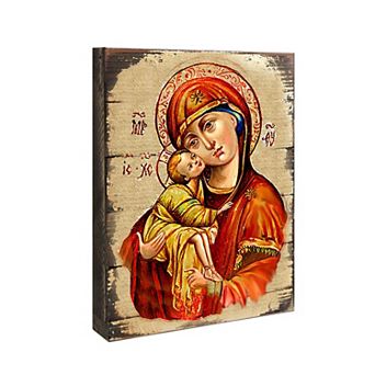 G.Debrekht Vladimir Virgin Mary Wooden Gold Plated Religious Orthodox Sacred Icon Inspirational Icon Decor