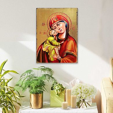 G.Debrekht Vladimir Virgin Mary Wooden Gold Plated Religious Orthodox Sacred Icon Inspirational Icon Decor